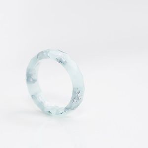 Pastel Mint Resin Ring Silver Flakes Size 6US